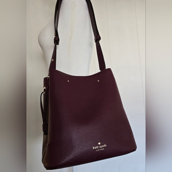 Kate Spade Large Burgundy Leather Bucket Shoulder Bag - Picture 1 of 10